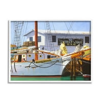 Морски пристаниште со брод со брод за транспорт, сликарство бело врамен уметнички печатен wallид