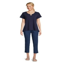Женски џемпери со џебови плус големина на женски хеланки со високи половини со јога панталони вежбаат каприс за обични летни