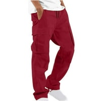 Машки Спортски Панталони за лигавење Со Џебови, Еластичен Струк Со Цврста Боја На Отворено Обични Панталони За Работа