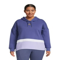 Reebok Women'sенски плус големина во боја блок и исечен качулка