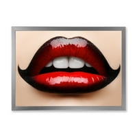 DesignArt „Womanената усни со црвен и црн кармин“ модерен врамен уметнички принт