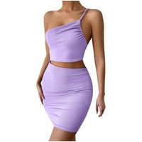 Стамзод Секси Фустани За Жени Моден Дизајн Со Еднобојна Боја Врвка За Влечење На Колкот Краток Фустан Со Едно рамо Виолетова