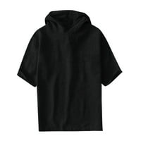 Краток ракав за машки машка машка памучна постелнина цврста кратка ракав ретро маички маички врвови блуза црна л