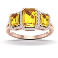 Империјал скапоцен камен 10K розово злато смарагд исечен цитрин КТ два дијамантски три камени Haloенски прстен за жени Хало