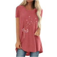 Jeashchat женски кошули дозвола за жени модни модни кошули за печатење кратки ракави лабави маички врвови тунична блуза