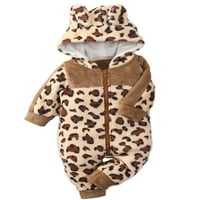 Glookwis новороденче леопард печати зимски надворешни облеки Обични џемпери со качулка, слатко лабаво руно ромпер еден задебелен
