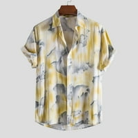 Олиро мажи со краток ракав памук јака од памук, испечатени блузи од Хаваи, жолти xxxl