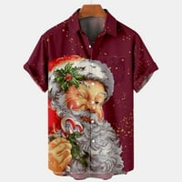 Кратки кошули за кратки ракави на Njoeus, маички кошули со кратки ракави мажи, обични цврсти копчиња Божиќ Дедо Мраз печати