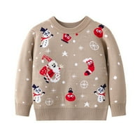 Божиќен снежен човек печатен џемпер за девојчиња за бебиња, долг ракав топол плетен пулвер, трикотажа за трикотажа на Божиќ