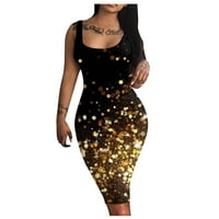 Фустани За Жени Краток Ракав Цветни Коленото Должина А-Линија V-Вратот Злато XL