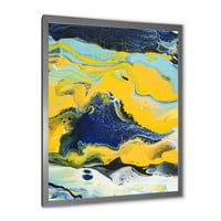 DesignArt 'Апстрактна мермерна композиција во сина и жолта I' модерен врамен уметнички принт