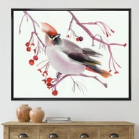 DesignArt 'Waxwing Bird што седи на гранка' Традиционална врамена платно wallидна уметност печатење