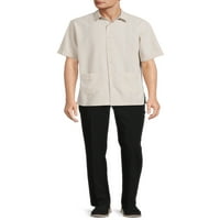 КАФЕ Луна ткаени кратки ракави со кратки ракави Guayabera панел