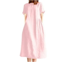 Simplmasygeniенски летен летен обичен фустани Краток ракав макси фустан за чистење мода цврста боја тркалезен ракав памучен