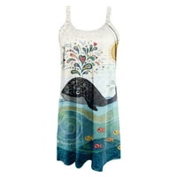 Летните фустани на Dyfzdhu за жени летни фустани без ракави, мини фустани, обични печатени замавни плажа