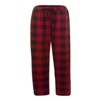 Mens Comfy PJ Buffalo Praid Pajama Pantans Pants џебови за влечење на дневни панталони удобни топли панталони за дама црвена