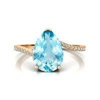 Аквамарински прстен, дијамантски венчален прстен, ветувачки ангажман 14К цврсто злато прстен, март роден камен