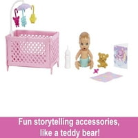 Барби Капитен Бејбиситерки Плејсет Со Капитен Кукла, Бебе Кукла Со Поспани Очи, Креветчето И Додатоци