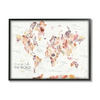 Апстрактни цветни светски мапи Апстрактна светска мапа Акварела Пинк Виолетова црна врамена од Лора Маршал