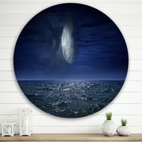 Дизајн на „Целосна месечина ноќ над темниот океан“ Наутички и крајбрежен круг метална wallидна уметност - диск од 29