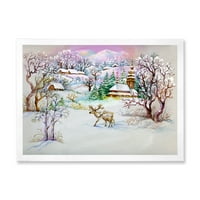 ДИЗАЈНАРТ „Зимски селски животен пејзаж“ Традиционален врамен уметнички принт