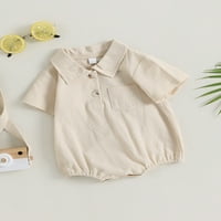 Calsunbaby бебе момче облека памучна постелнина Поло кошула со тела со копче за кратки ракави со кратки ракави нагоре