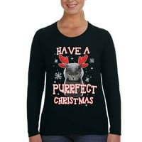 Женската облека XtraFly Има Совршена Божиќна Мачка Кити Хо Маица Со Долги Ракави