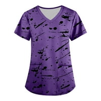 Женски Врвови Вратот На Екипажот Секојдневна Блуза Графички Отпечатоци Женски Кошули Краток Ракав Лето Темно Виолетова XL