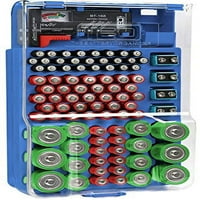 Кутија за складирање на организатор на батерии со чиста обвивка и затворена брава, вклучува отстранлив тестер за батерии, држи