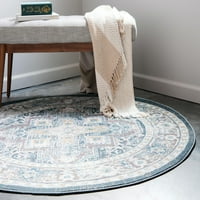 Уникатен разбој затворен ориентален традиционален килими со сиво црвено бело, 5 '5' круг