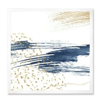 DesignArt 'Злато и темно сина и апстрактна i' модерна врамена уметничка печатење