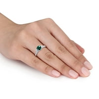 1- Карат Т.Г.В. Создаден смарагд и создаден бел сафир и дијамант-акцент 10KT бело злато три-камен прстен