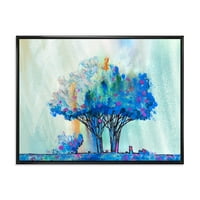 ДизајнАрт „Сино обоено дрво Апстрактниот впечаток I“ модерно врамен платно wallидно печатење