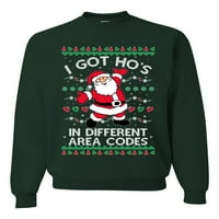 Диво Боби, го добив хо во различни области кодови смешен санта Божиќ грда Божиќна џемпер уникатен екипаж графички џемпер, шумска