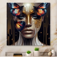 DesignArt сензуална жена со шарена пеперутка VII платно wallидна уметност