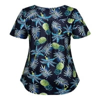 Чама со краток ракав Туника на врвови за жени со цветни печатени блузи кошула