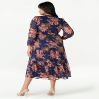 Sofia фармерки женски плус големина на макси фустан со долги ракави, должина од 50 , 1x-5x
