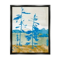 Tuphell Industries Modern Blue Trees Pandscape сликарство jet Black Floating Framed Canvas Print Wall Art, Design By Jacob Green