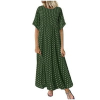 HGW Фустани За Жени Плус Големина Модни Жени О-Вратот Краток Ракав Точка Обичен Фустан Зелена XXL