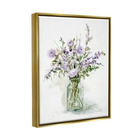 Sumbelly Industries Dainty Lavender Blooms Arrance Classecies Classic Glass Vase Graphic Art Metallic Gold Floating Framed Canvas