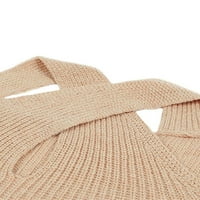 Едно отворање Женски Ладни Џемпери За Рамо Со Долги Ракави Еднобојни Вкрстени Оглавници Плетени Пуловери