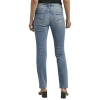 Co. Silver Jeans Co. Women'sенски суки средно издигнување на фармерки со директно нозе, големини на половината 24-34