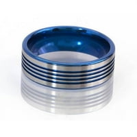 Рамен титаниумски прстен со жлебови анодизиран во сина боја