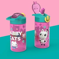 Зак дизајнира Gabbys Dollhouse шише за еднократно вода со хигиенски капакот на плунката и антимикробно излив, мачки на Габи