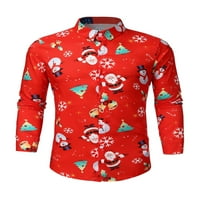 Sanviglor Mens Tunic кошула со долги ракави Божиќни врвови на блуза од вратот единечни гради Божиќни кошули празнични црвени