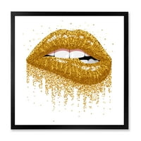DesignArt „Девојки усни со сјајно злато искри, модерно врамен уметнички принт