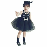 B91xz Девојки летни облеки Деца девојки мачки печатење нето предиво фустан принцеза Деца фустан