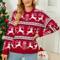 Џемпери на женски џемпери во Кардиган џемпери за жени плус големина женски тркалезен врат Божиќниот печатен пулвер плетен џемпер