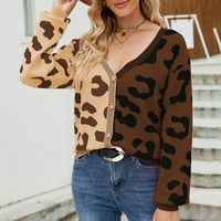 Основна облека од пот, кошула памучна женска долга ракав Виножито копче Кардиган леопард печати во боја на бојата обичен v врат