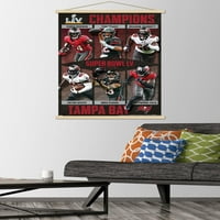 Buccaneers Tampa Bay - Комеморативен Super Super Bowl LV Champions wallиден постер со дрвена магнетна рамка, 22.375 34